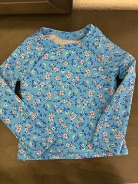 Cat & Jack Light Blue Floral Long-Sleeve Swim Rash Guard